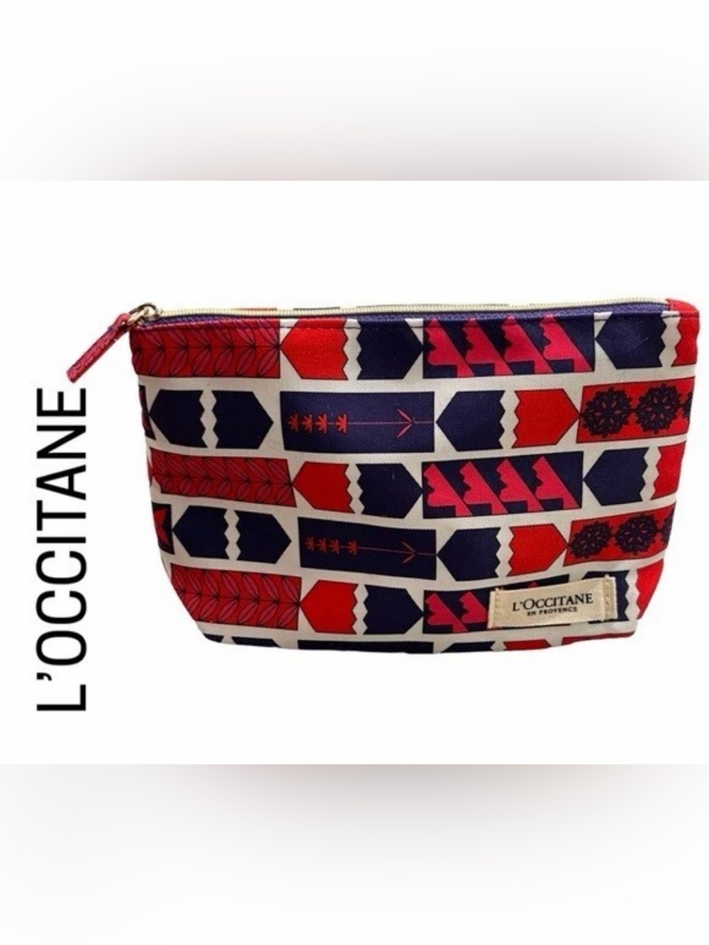L'Occitane Red & Navy Patterned Travel/Makeup Pouch NWT